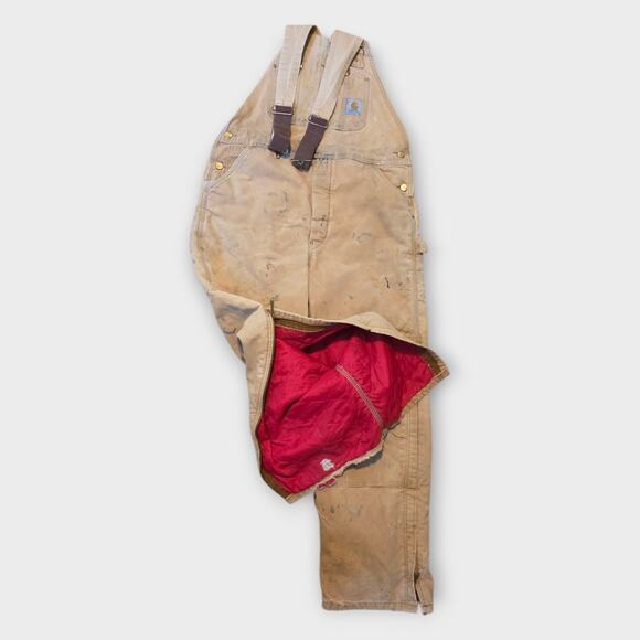 Vintage Carhartt Overalls Mens Sz 36 X 32 Tan Duck Bib Thrashed Grunge Union USA - Picture 7 of 13